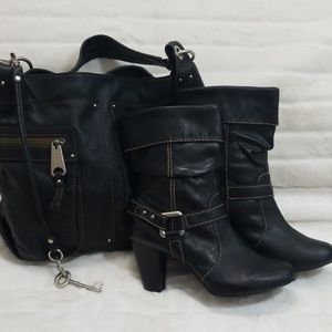 Fossil Black Leather Slouched Ankle Boots